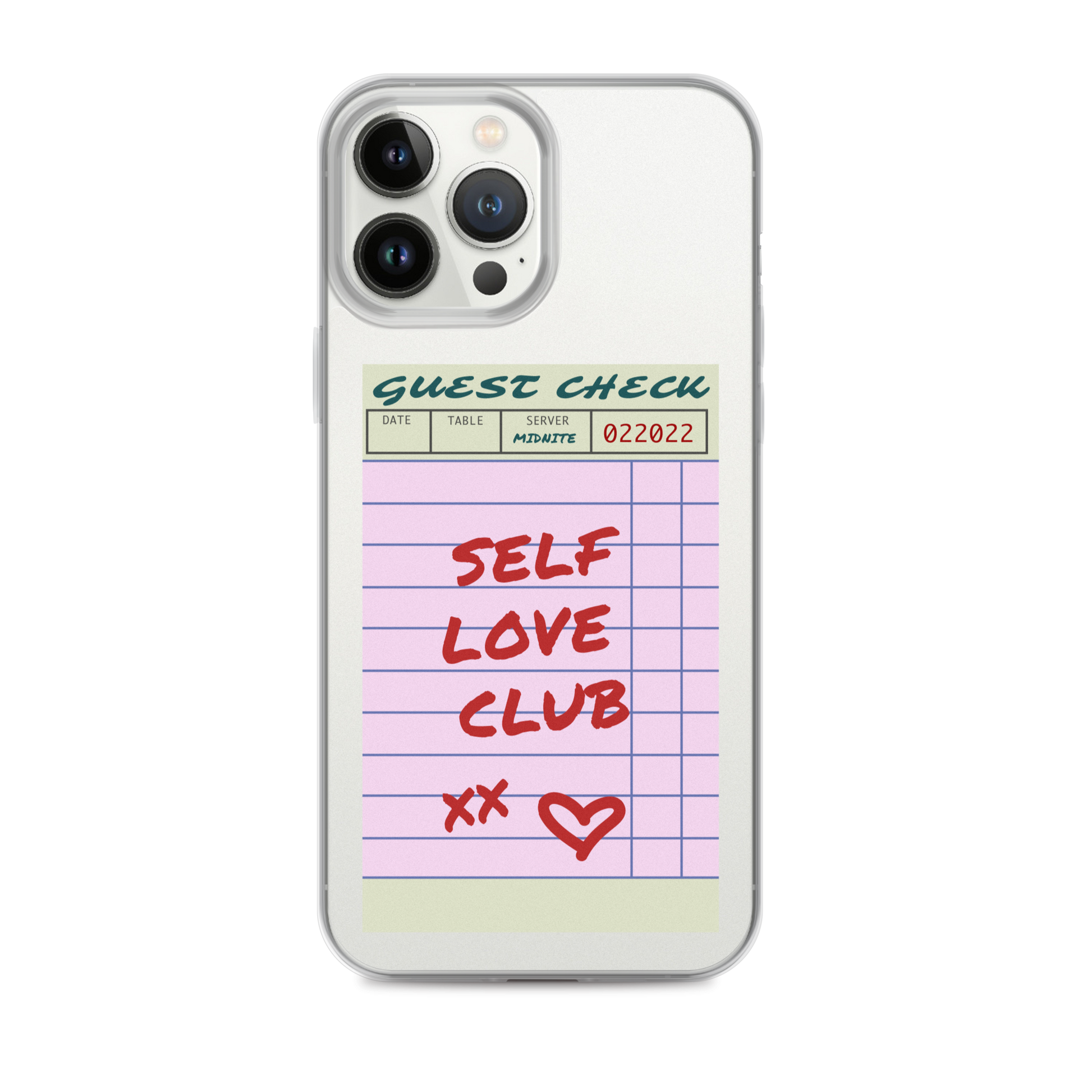 self love club, self love club iphone case, guest check print, guest check aesthetic, iphone 13 case